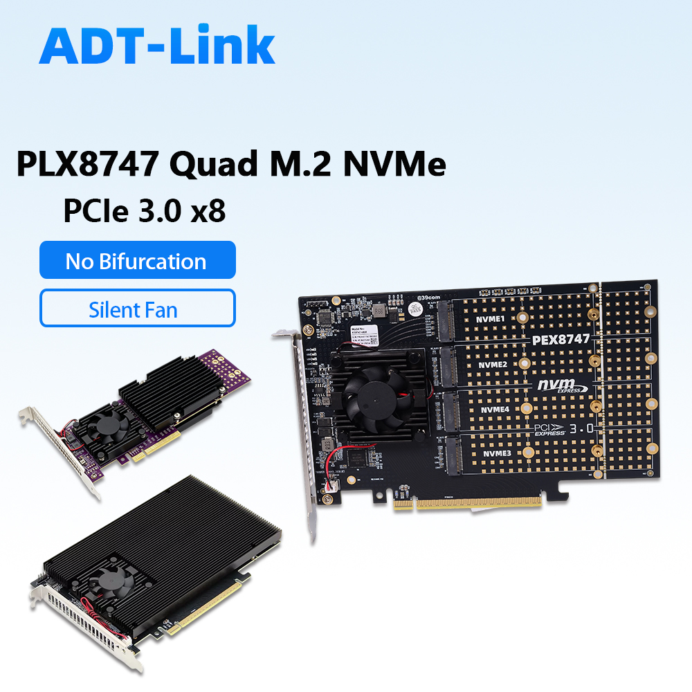 Quad M.2 Nvme Pcie Bifurcation Card - Tarjeta de expansión PLX8747 Quad M.2